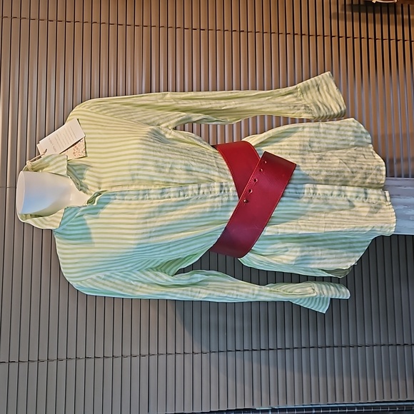 BNWT fits UK size 14 16 v pretty lime stripe linen shirt tunic dress long blouse - Picture 13 of 16